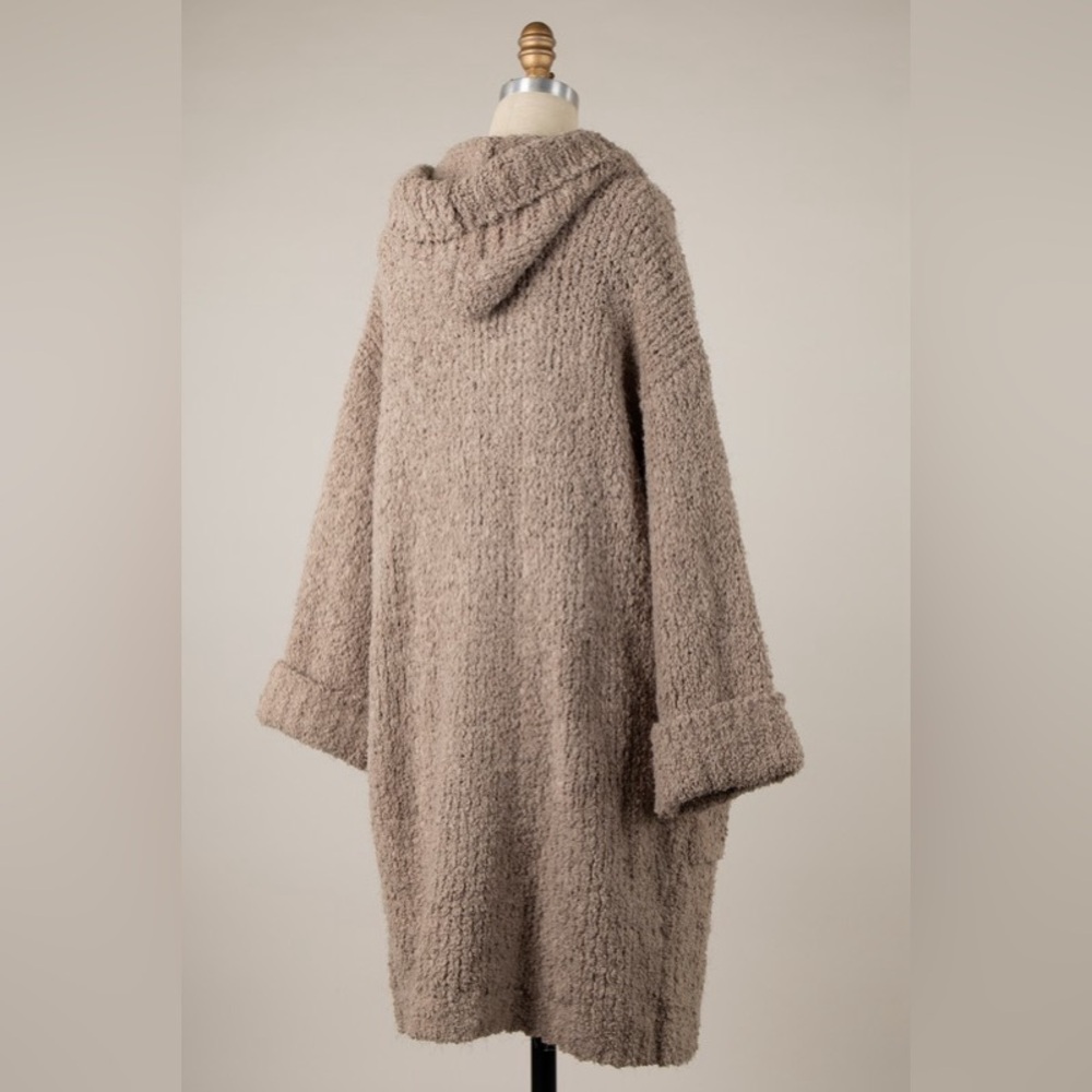 357. LAst 2! 🛑MIRACLE AT COST Hood Duster Cardigan Sweater cuff tan Fuzzy Pocket - Picture 3 of 4